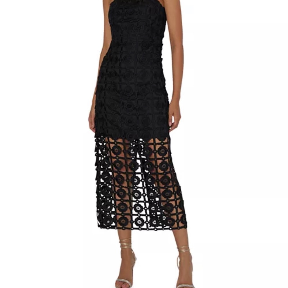 Milly Kait Tile Black Lace Midi Dress